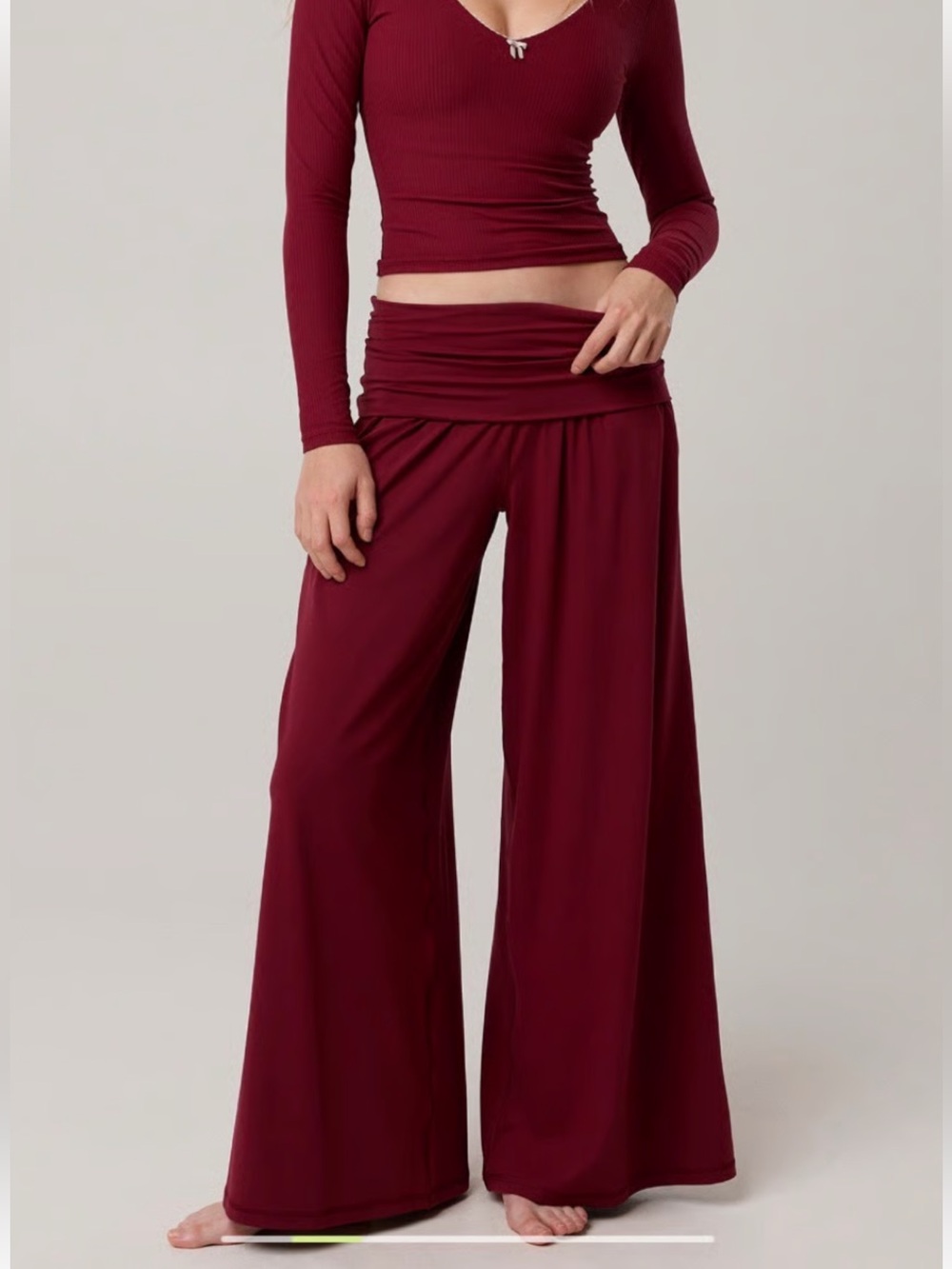 Aerie Offline Real Me Foldover Super Wide Leg Pant S LONG inseam Goddess Red